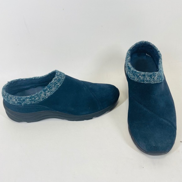 Vionic Shoes - Vionic Arbor Navy Blue Suede Knit Collar Orthotic Slip On Mules Clogs Womens 8.5